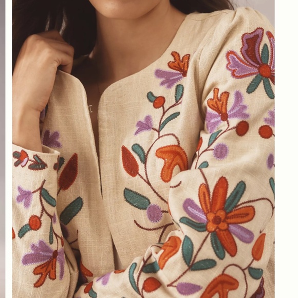 Anthropologie Dolan Embroidered Floral Linen Jacket Size XXS NWT - Picture 3 of 11